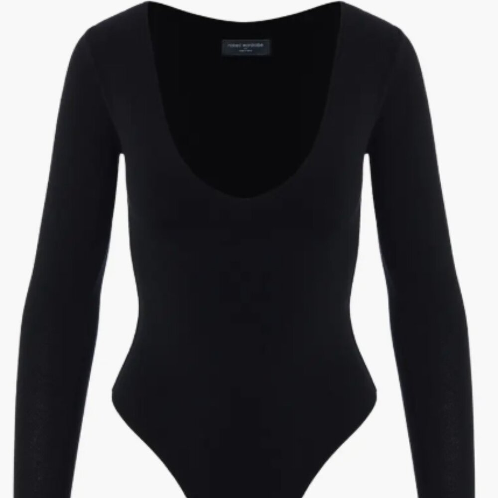 Naked Wardrobe Sculpt V‑Neck Long Sleeve Bodysuit Black XL NWT Double‑Lined